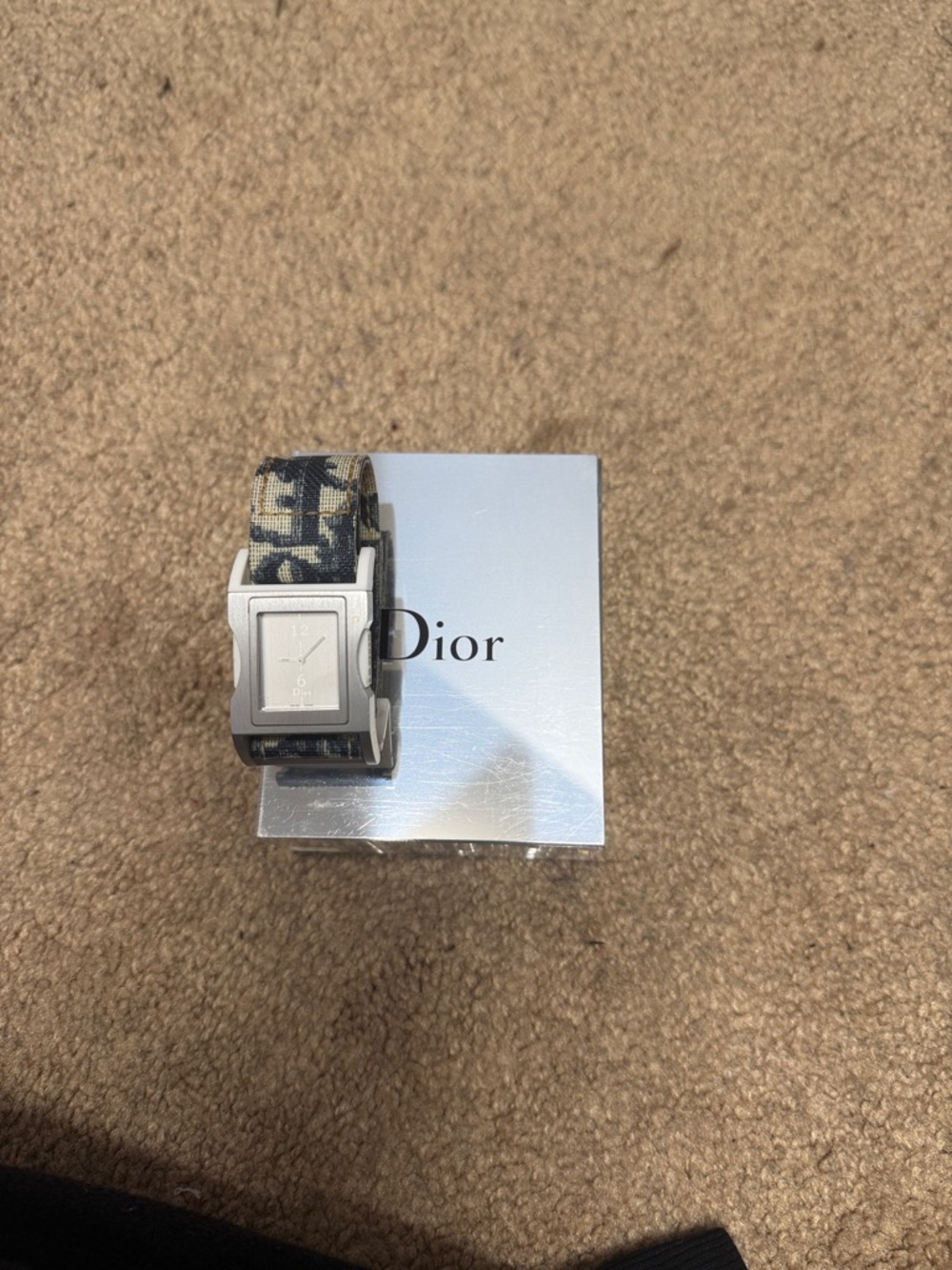Dior Stainless Rectangular Watch with Blue & Cream Fabric Strap - Picture 2 of 6